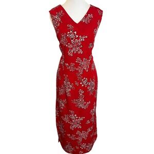 Red‎ Floral Sleeveless Maxi Dress V Neck Summer Casual Elegant